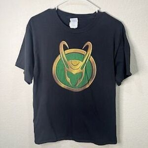 Marvel Loki Helmet Graphic Tee – Black – Adult Size M